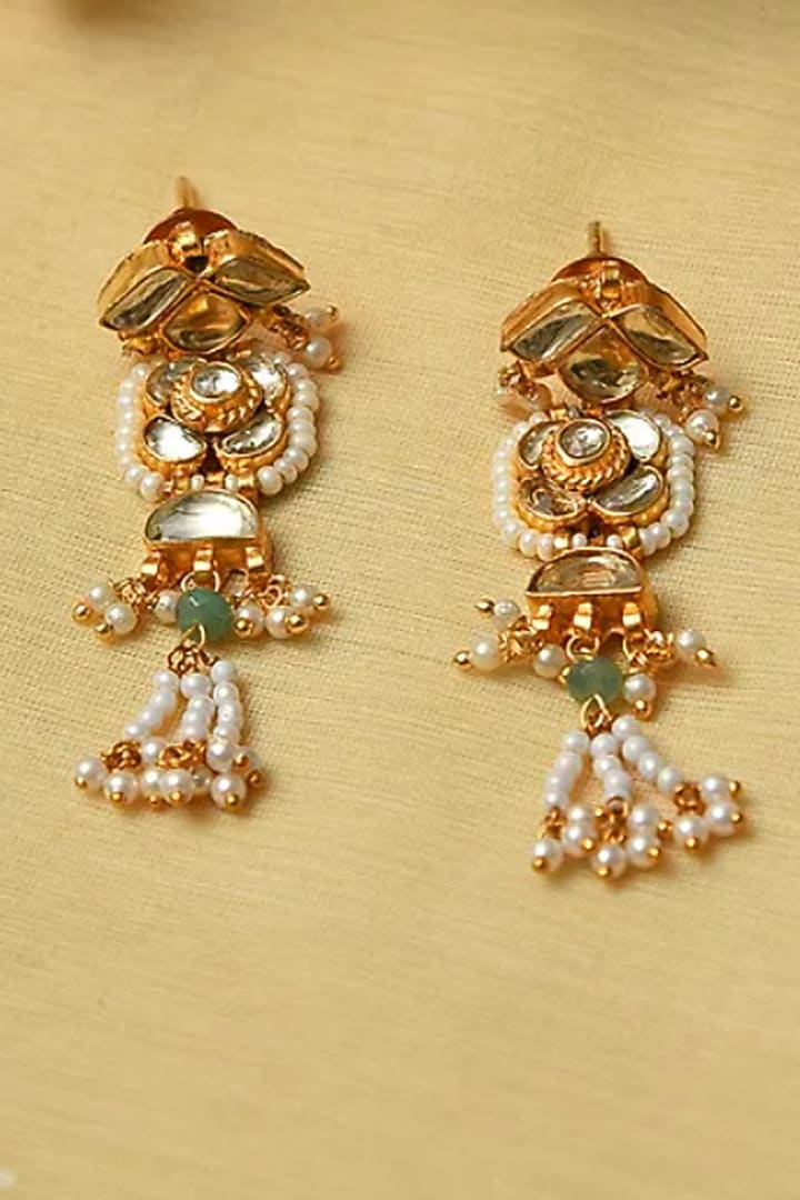 Gold Finish Beaded & Kundan Polki Choker Necklace Set by Maisara Jewelry at Pernia's Pop Up Shop