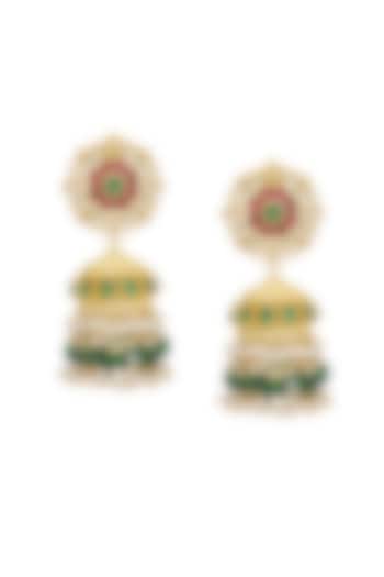 Gold Finish Pachi Kundan Polki & Pearl Dangler Earrings by Maisara Jewelry at Pernia's Pop Up Shop