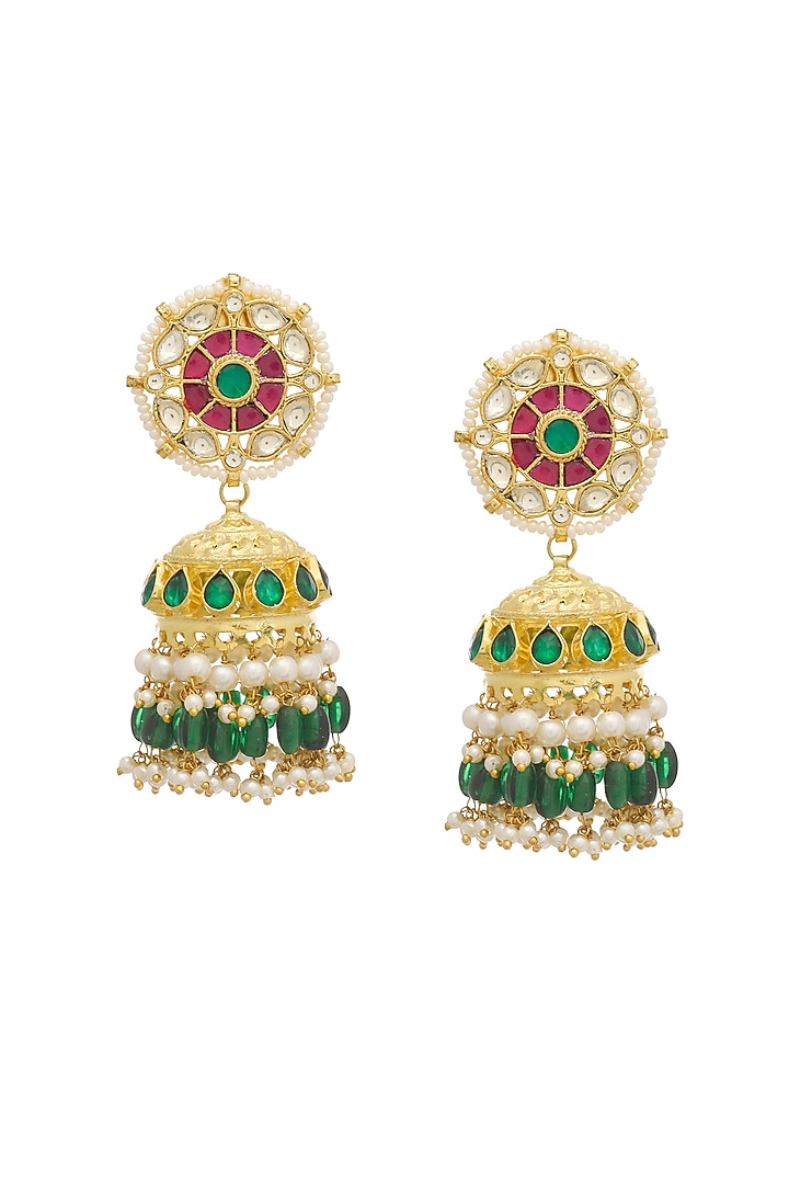 Gold Finish Pachi Kundan Polki & Pearl Dangler Earrings by Maisara Jewelry at Pernia's Pop Up Shop