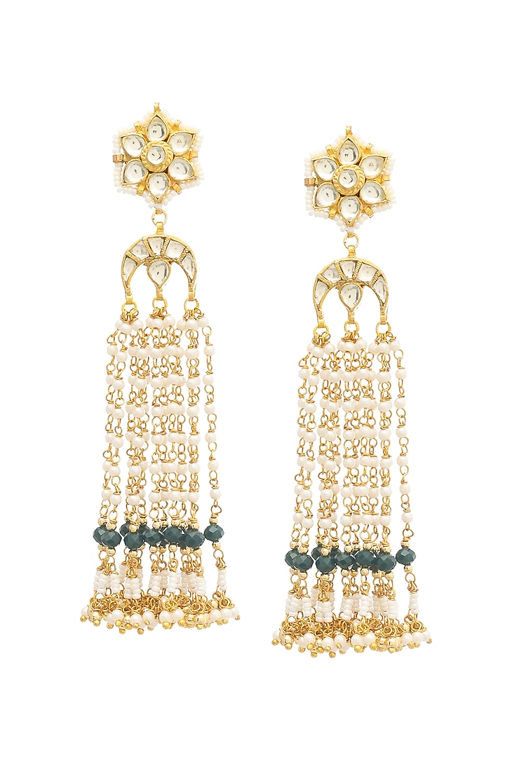 Gold Finish Pachi Kundan Polki & Pearl Dangler Earrings by Maisara Jewelry at Pernia's Pop Up Shop