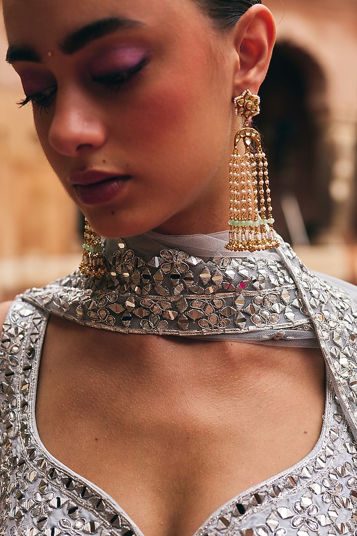 Gold Finish Pachi Kundan Polki & Pearl Dangler Earrings by Maisara Jewelry at Pernia's Pop Up Shop