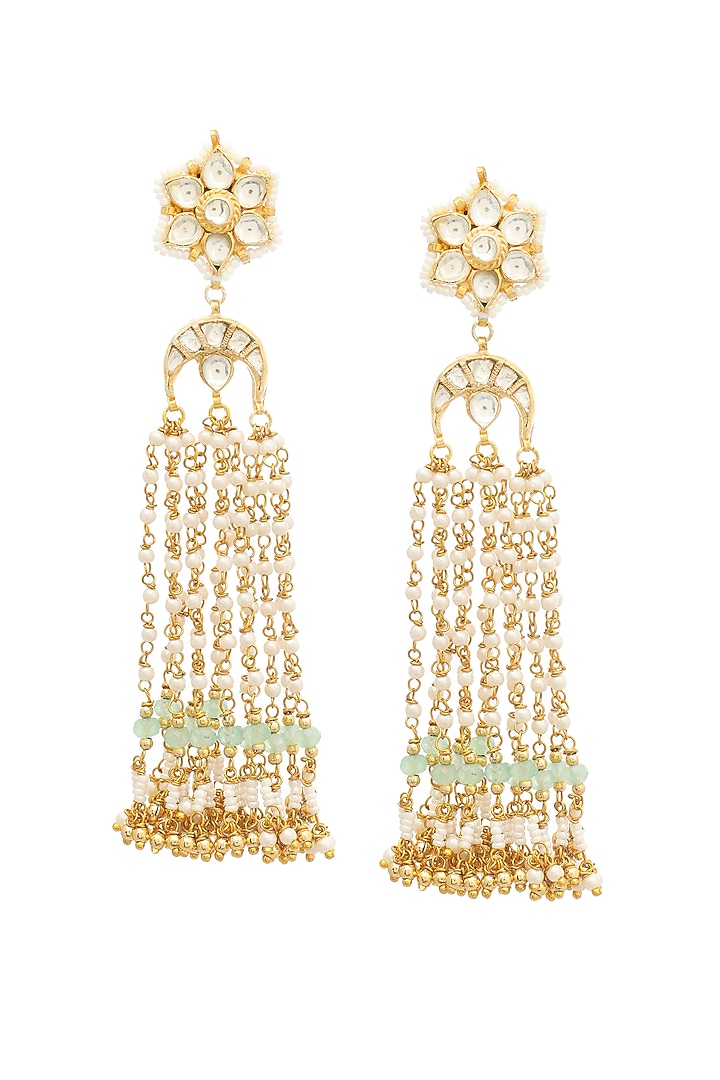 Gold Finish Pachi Kundan Polki & Pearl Dangler Earrings by Maisara Jewelry at Pernia's Pop Up Shop
