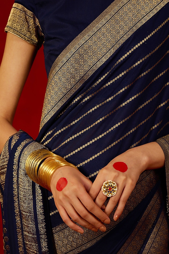 Gold Finish Kundan Polki Ring by Maisara Jewelry at Pernia's Pop Up Shop