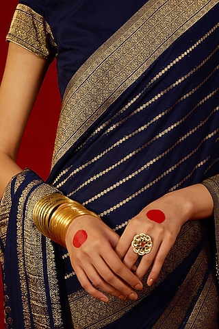 Gold Finish Kundan Polki Ring by Maisara Jewelry