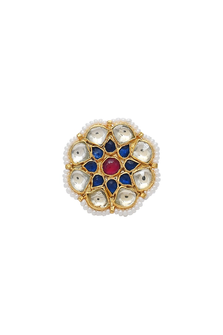 Gold Finish Kundan Polki Ring by Maisara Jewelry at Pernia's Pop Up Shop