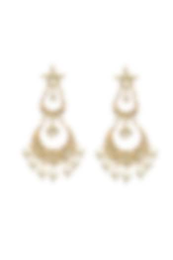 Gold Finish Kundan Polki & Pearl Chandbali Earrings by Maisara Jewelry at Pernia's Pop Up Shop