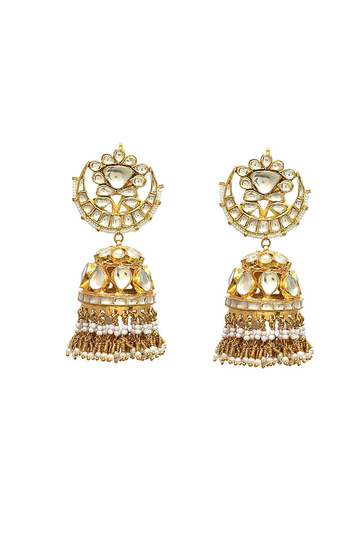 Gold Finish Jadau Kundan Polki Jhumka Earrings by Maisara Jewelry at Pernia's Pop Up Shop