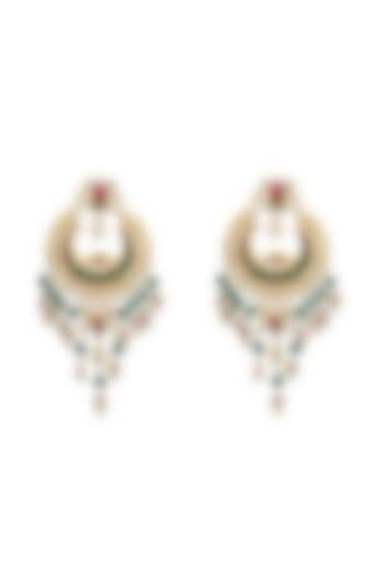 Gold Finish Kundan Polki & Green Onyx Beaded Chandbali Earrings by Maisara Jewelry at Pernia's Pop Up Shop