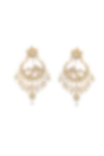 Gold Finish Kundan Polki & Pearl Chandbali Earrings by Maisara Jewelry at Pernia's Pop Up Shop