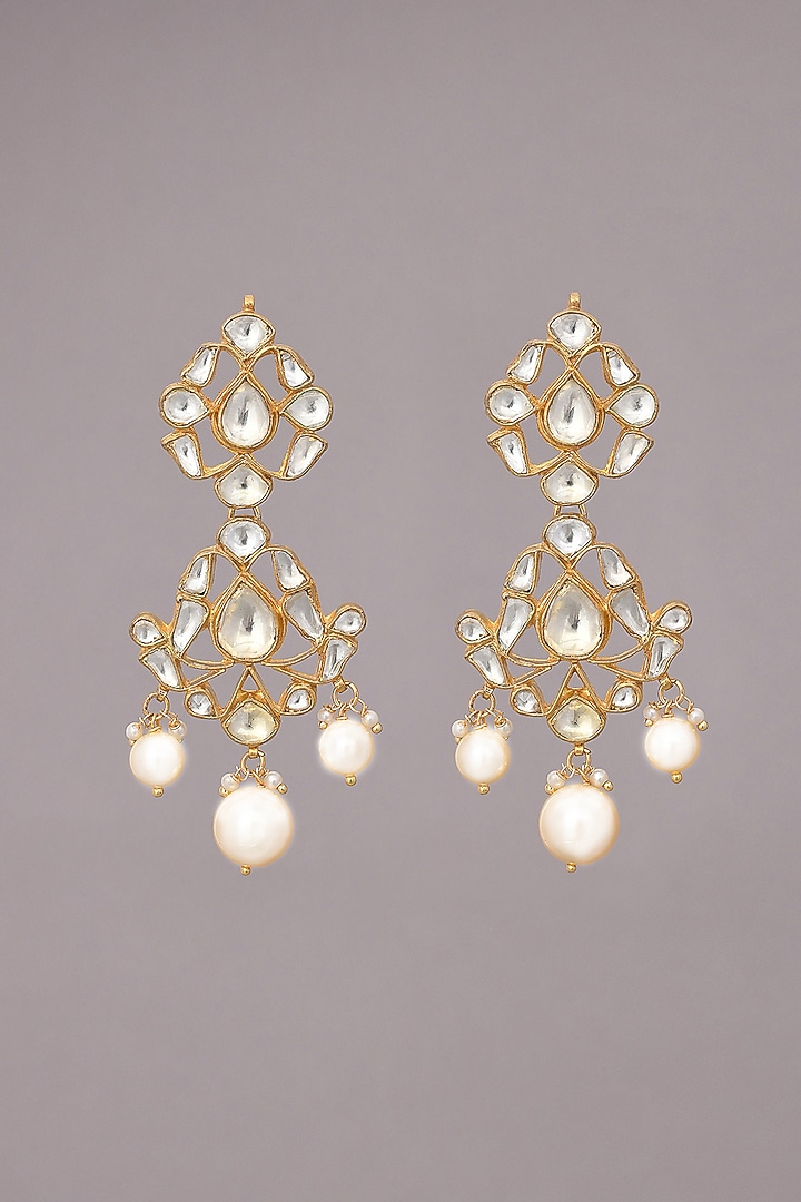 Gold Finish Kundan Polki & Jadau Drop Necklace Set by Maisara Jewelry at Pernia's Pop Up Shop