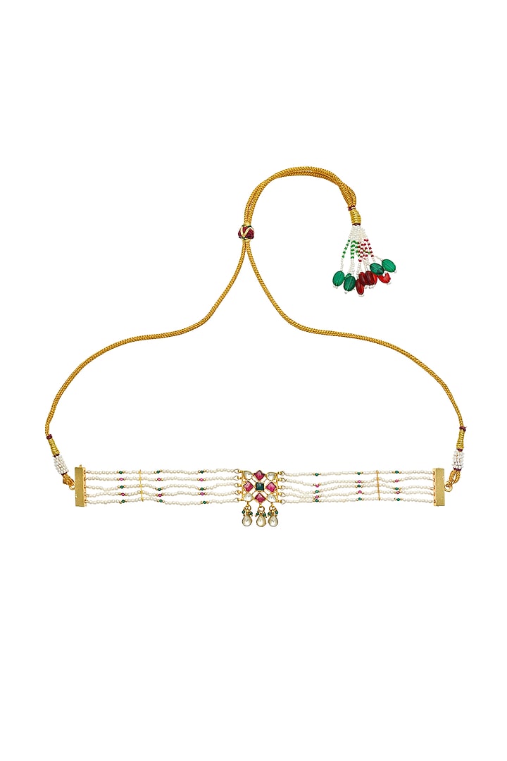 Gold Finish Kundan Polki & Pearl Handmade Jadau Choker Necklace by Maisara Jewelry at Pernia's Pop Up Shop