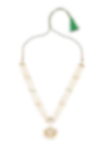 Gold Finish Green Kundan Polki & Pearl Handmade Jadau Long Necklace by Maisara Jewelry at Pernia's Pop Up Shop