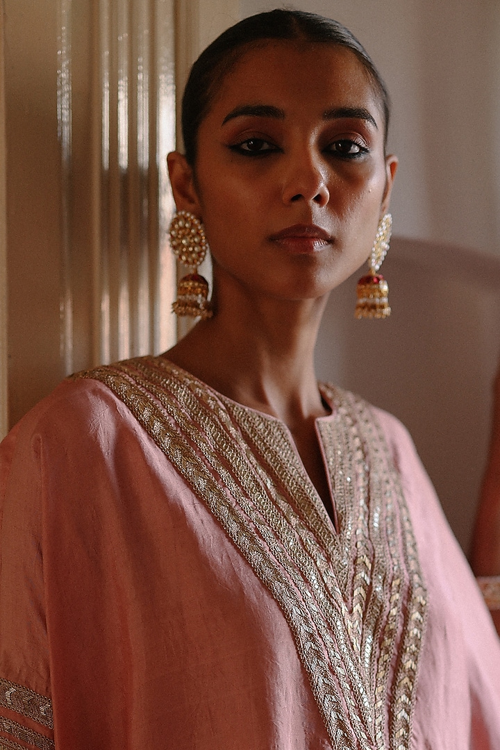 Gold Finish Kundan Polki & Ruby Stone Jadau Jhumka Earrings by Maisara Jewelry at Pernia's Pop Up Shop