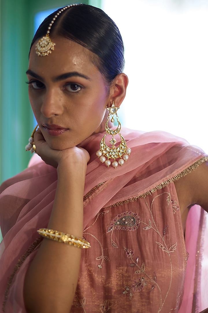 Gold Finish Kundan Polki Maangtikka by Maisara Jewelry at Pernia's Pop Up Shop