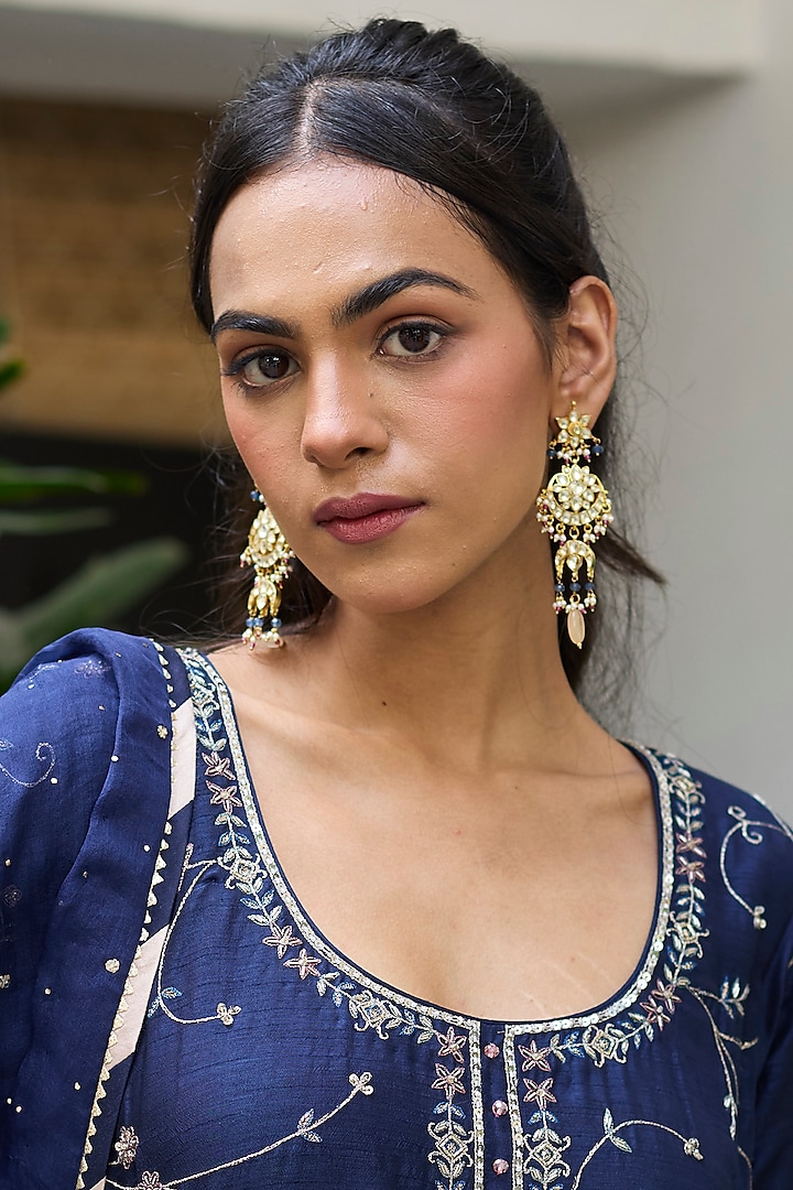 Gold Finish Kundan Polki Dangler Earrings by Maisara Jewelry at Pernia's Pop Up Shop