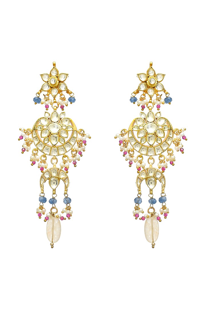 Gold Finish Kundan Polki Dangler Earrings by Maisara Jewelry at Pernia's Pop Up Shop