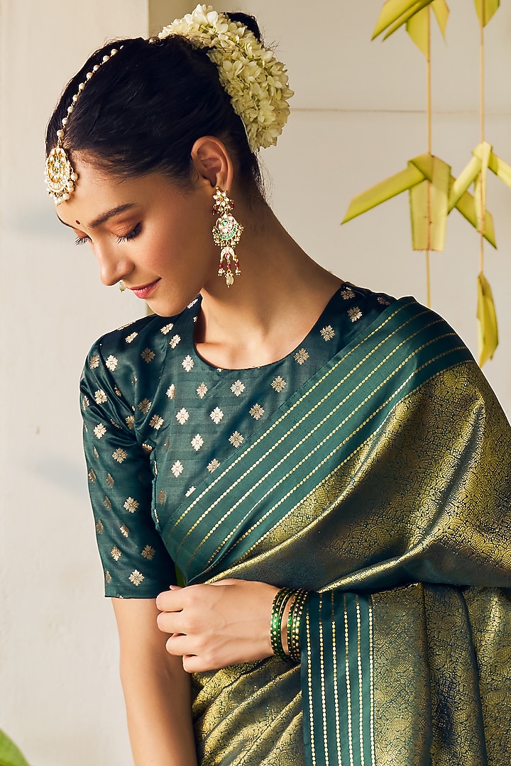 Gold Finish Green Kundan Polki Dangler Earrings by Maisara Jewelry at Pernia's Pop Up Shop