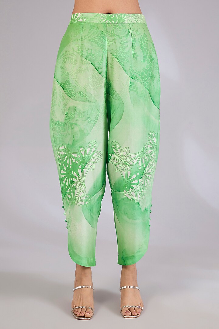 Sage Shimmer Chanderi Printed Co-Ord Set by Mandira Wirk - Indian at Pernia's Pop Up Shop