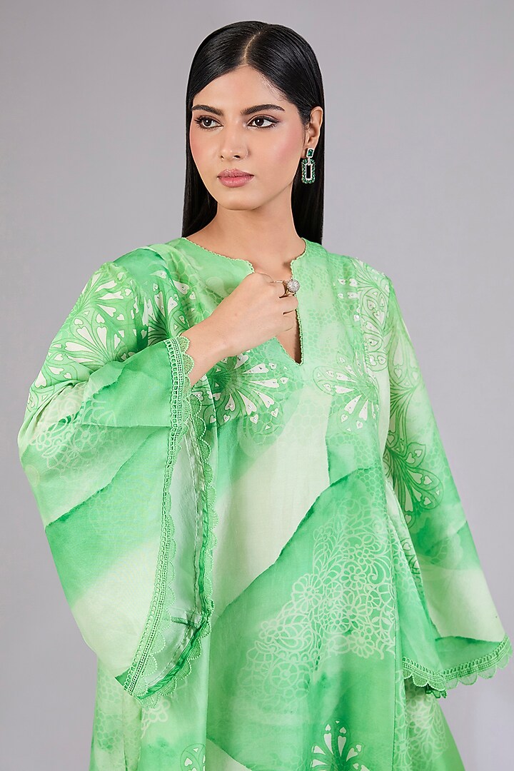Sage Shimmer Chanderi Printed Co-Ord Set by Mandira Wirk - Indian at Pernia's Pop Up Shop