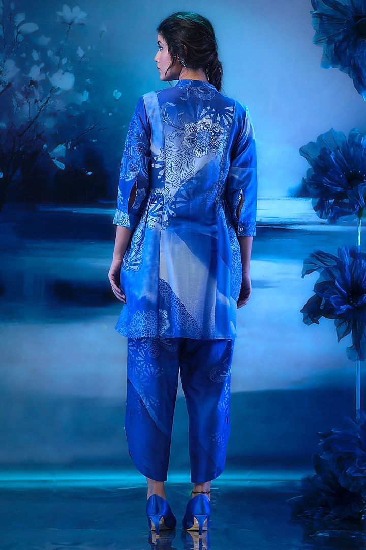 Indigo Blue Chanderi Printed Tunic Set by Mandira Wirk - Indian at Pernia's Pop Up Shop