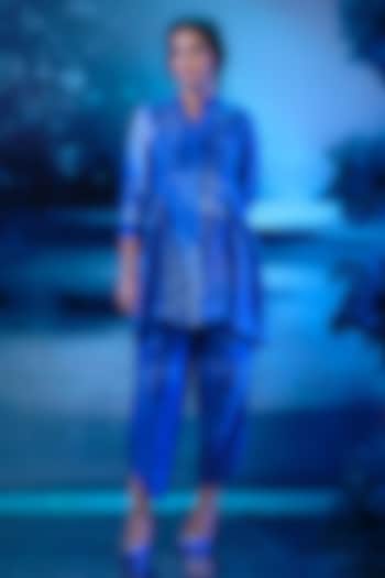 Indigo Blue Chanderi Printed Tunic Set by Mandira Wirk - Indian at Pernia's Pop Up Shop