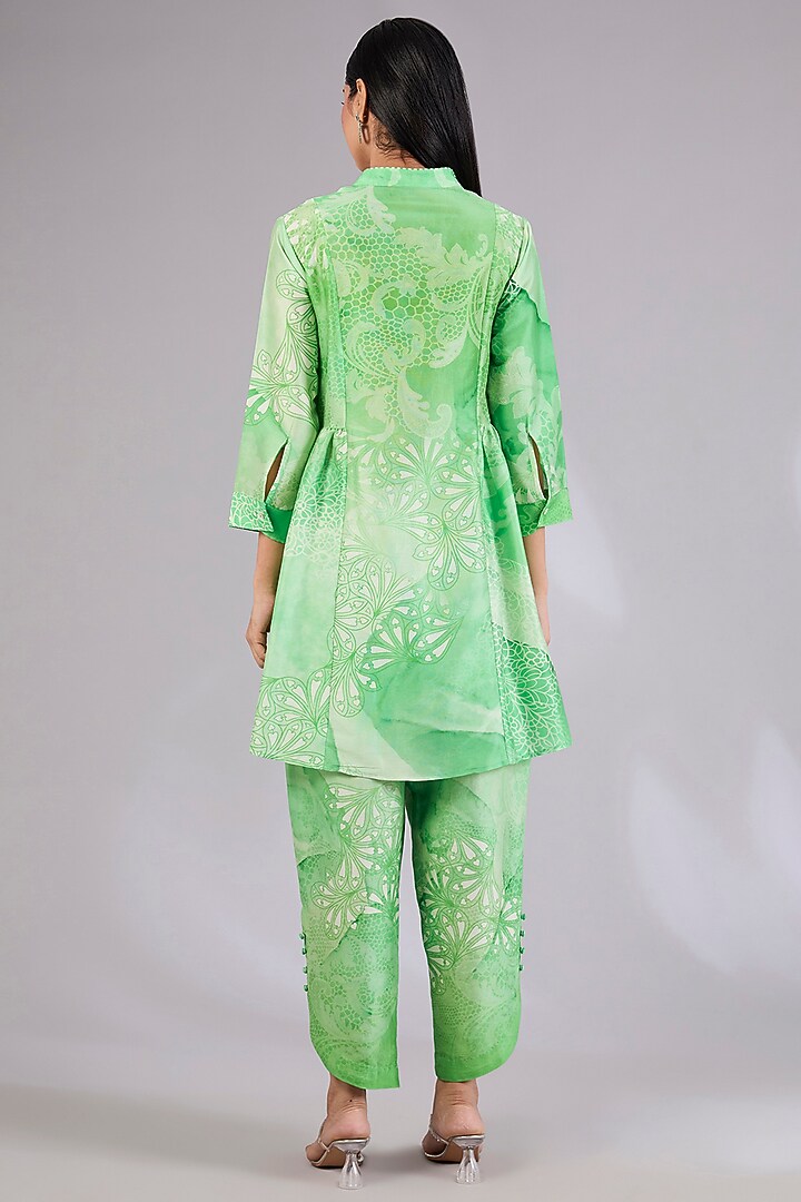 Sage Shimmer Chanderi Printed Co-Ord Set by Mandira Wirk - Indian at Pernia's Pop Up Shop