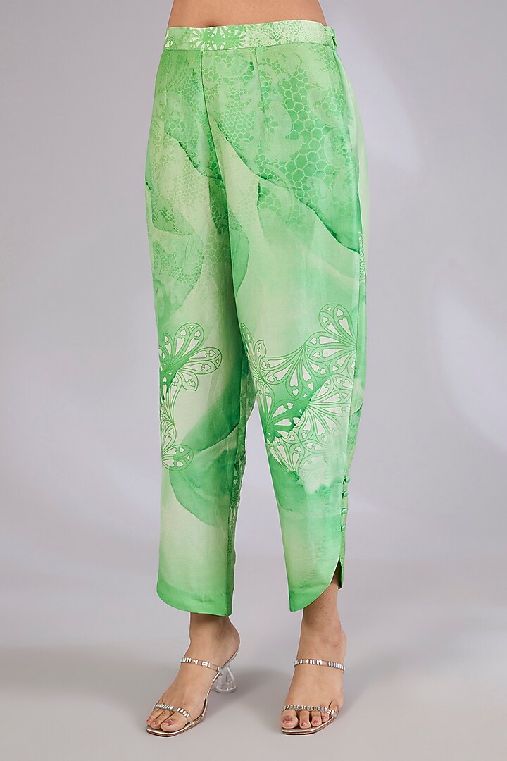 Sage Shimmer Chanderi Printed Co-Ord Set by Mandira Wirk - Indian at Pernia's Pop Up Shop