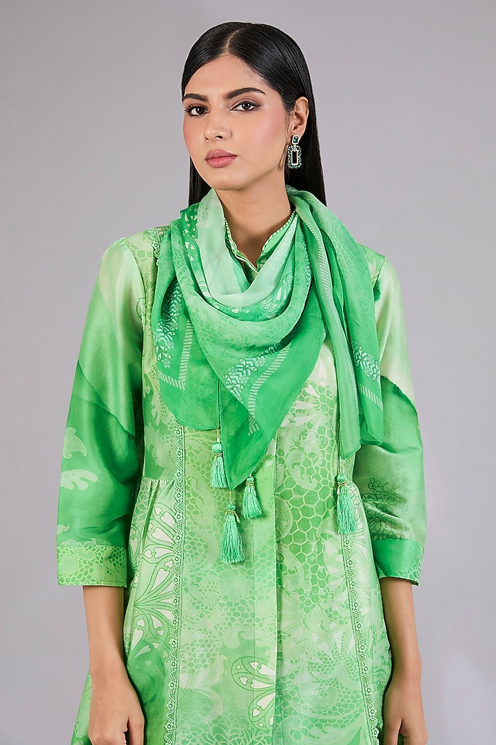 Sage Shimmer Chanderi Printed Co-Ord Set by Mandira Wirk - Indian at Pernia's Pop Up Shop
