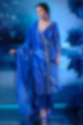 Soft Blue Chanderi Printed Kurta Set by Mandira Wirk - Indian at Pernia's Pop Up Shop