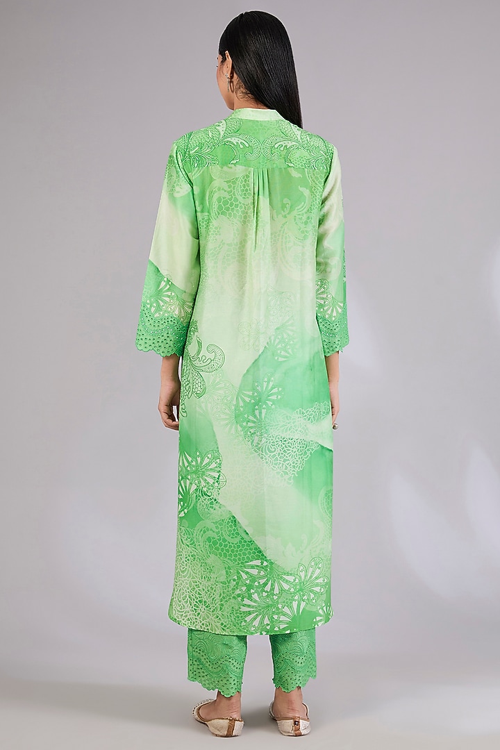 Sage Shimmer Chanderi Printed Kurta Set by Mandira Wirk - Indian at Pernia's Pop Up Shop