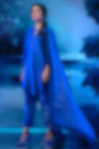 Deep Blue Chanderi Embroidered Kurta Set by Mandira Wirk - Indian at Pernia's Pop Up Shop