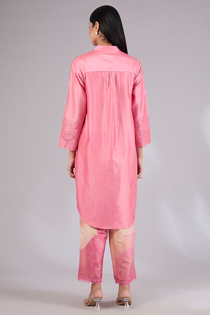 Soft Pink Chanderi Embroidered Kurta Set by Mandira Wirk - Indian at Pernia's Pop Up Shop