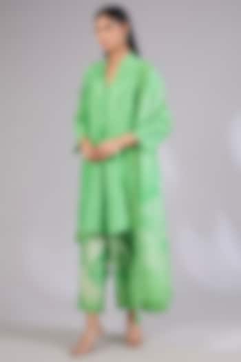 Sage Shimmer Chanderi Embroidered Kurta Set by Mandira Wirk - Indian at Pernia's Pop Up Shop