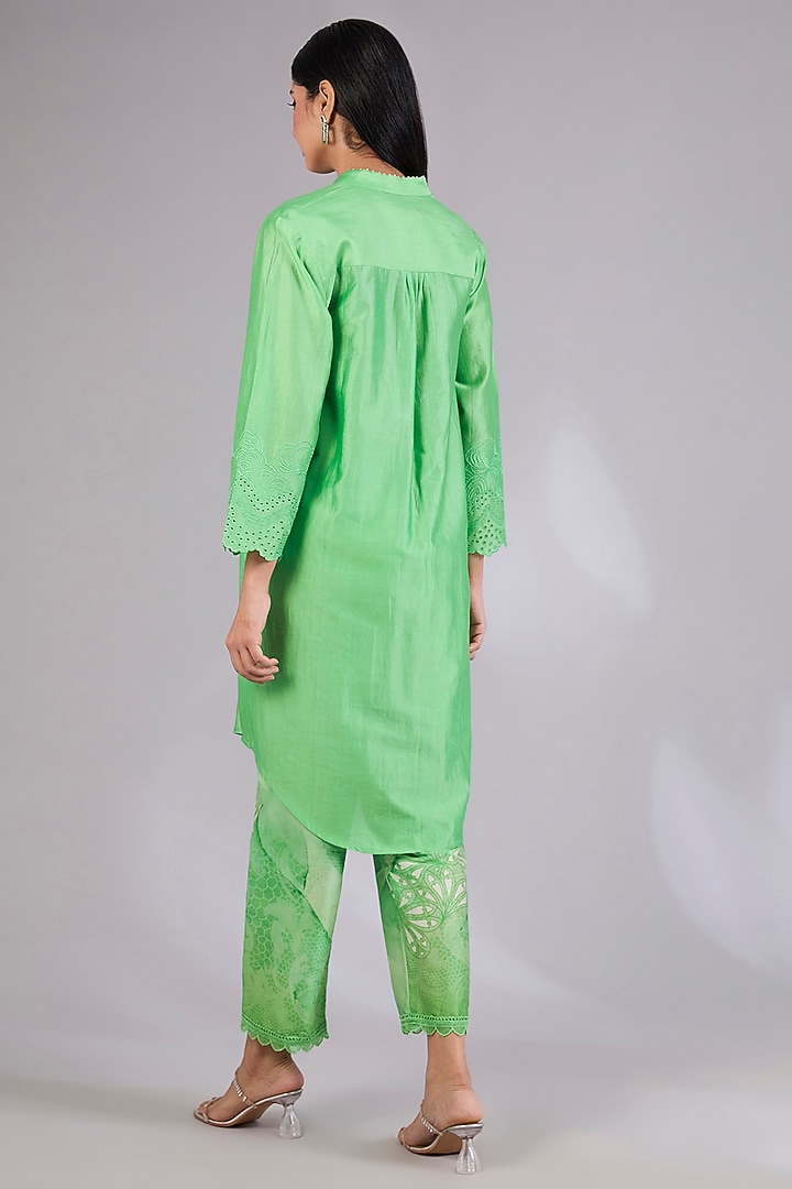 Sage Shimmer Chanderi Embroidered Kurta Set by Mandira Wirk - Indian at Pernia's Pop Up Shop