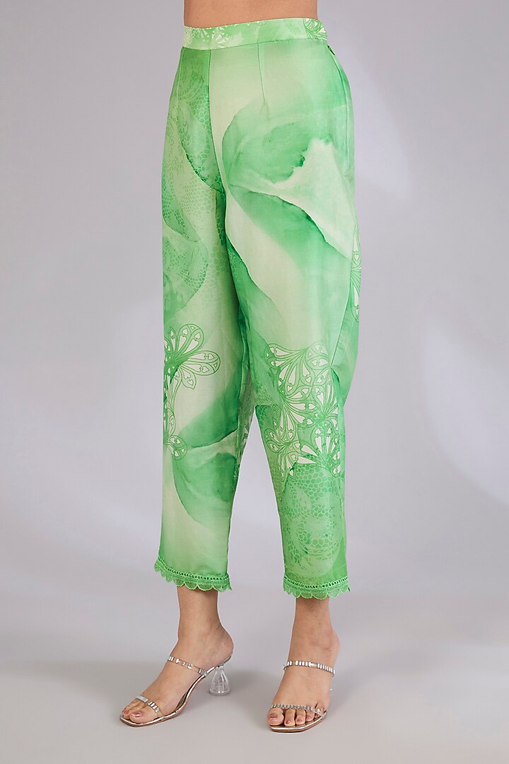 Sage Shimmer Chanderi Embroidered Kurta Set by Mandira Wirk - Indian at Pernia's Pop Up Shop