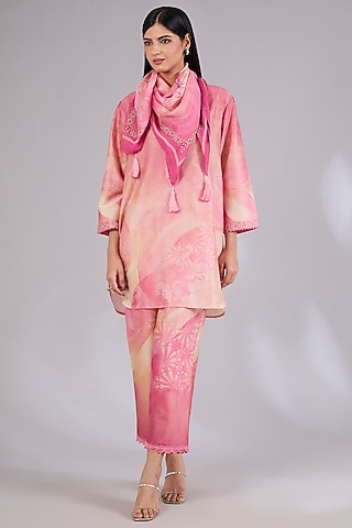 Champagne Gold Chanderi Printed Co-Ord Set by Mandira Wirk - Indian