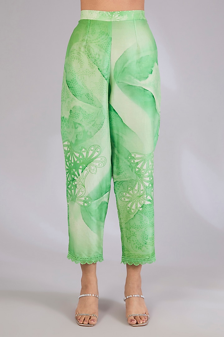 Sage Shimmer Chanderi Printed Co-Ord Set by Mandira Wirk - Indian at Pernia's Pop Up Shop