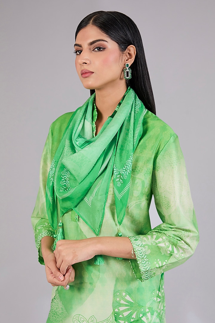 Sage Shimmer Chanderi Printed Co-Ord Set by Mandira Wirk - Indian at Pernia's Pop Up Shop
