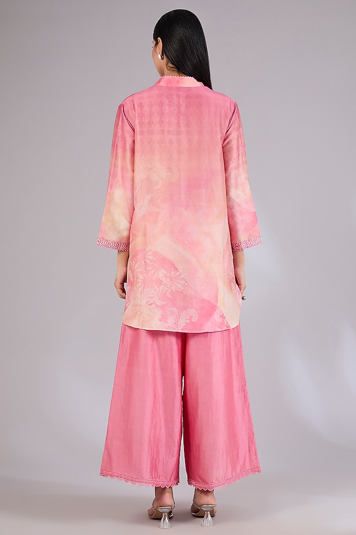 Champagne Gold Chanderi Printed & Embroidered Co-Ord Set by Mandira Wirk - Indian at Pernia's Pop Up Shop