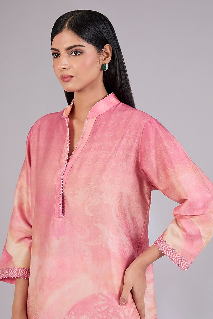 Champagne Gold Chanderi Printed & Embroidered Co-Ord Set by Mandira Wirk - Indian at Pernia's Pop Up Shop