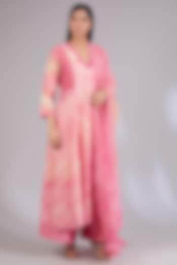 Champagne Gold Chanderi Printed Wedding Anarkali Set by Mandira Wirk - Indian at Pernia's Pop Up Shop