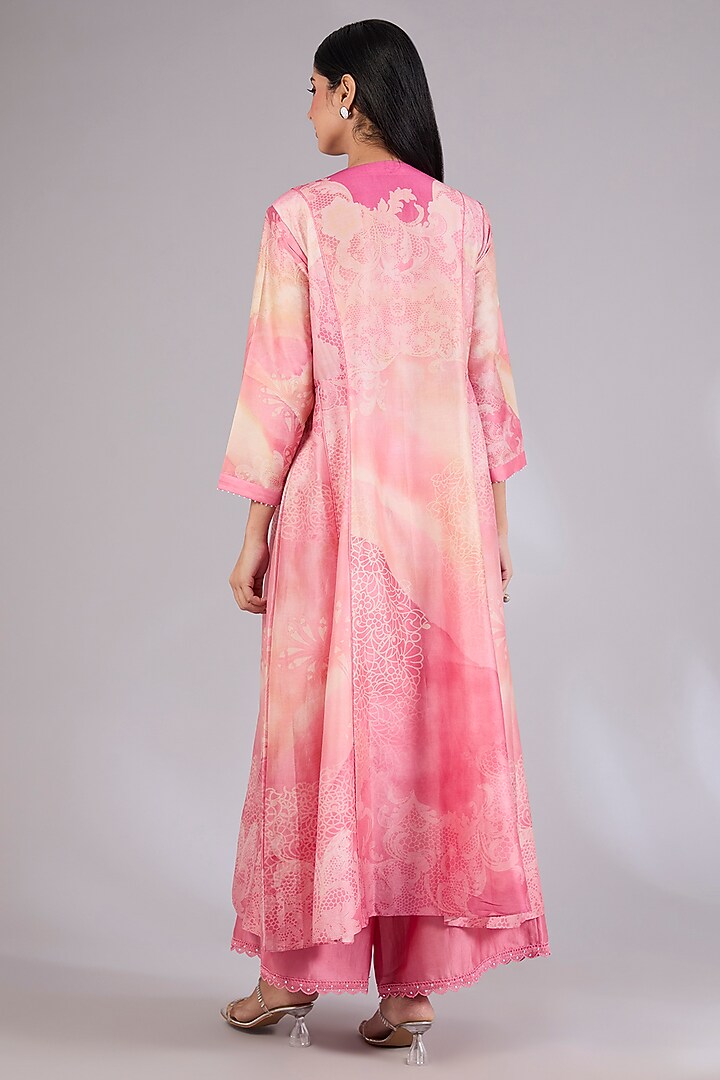 Champagne Gold Chanderi Printed Wedding Anarkali Set by Mandira Wirk - Indian at Pernia's Pop Up Shop