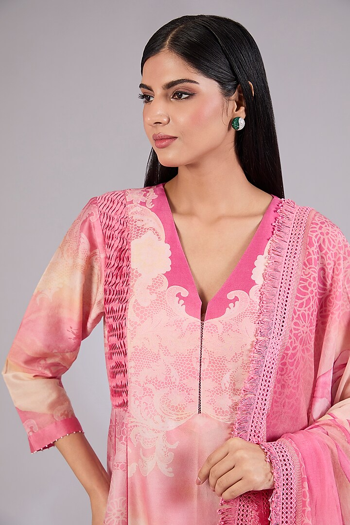 Champagne Gold Chanderi Printed Wedding Anarkali Set by Mandira Wirk - Indian at Pernia's Pop Up Shop