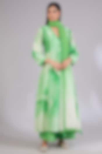 Sage Shimmer Chanderi Printed Wedding Anarkali Set by Mandira Wirk - Indian at Pernia's Pop Up Shop