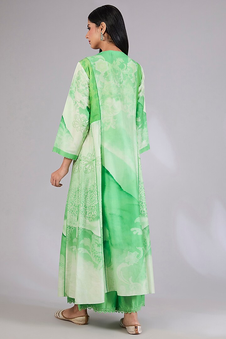 Sage Shimmer Chanderi Printed Wedding Anarkali Set by Mandira Wirk - Indian at Pernia's Pop Up Shop