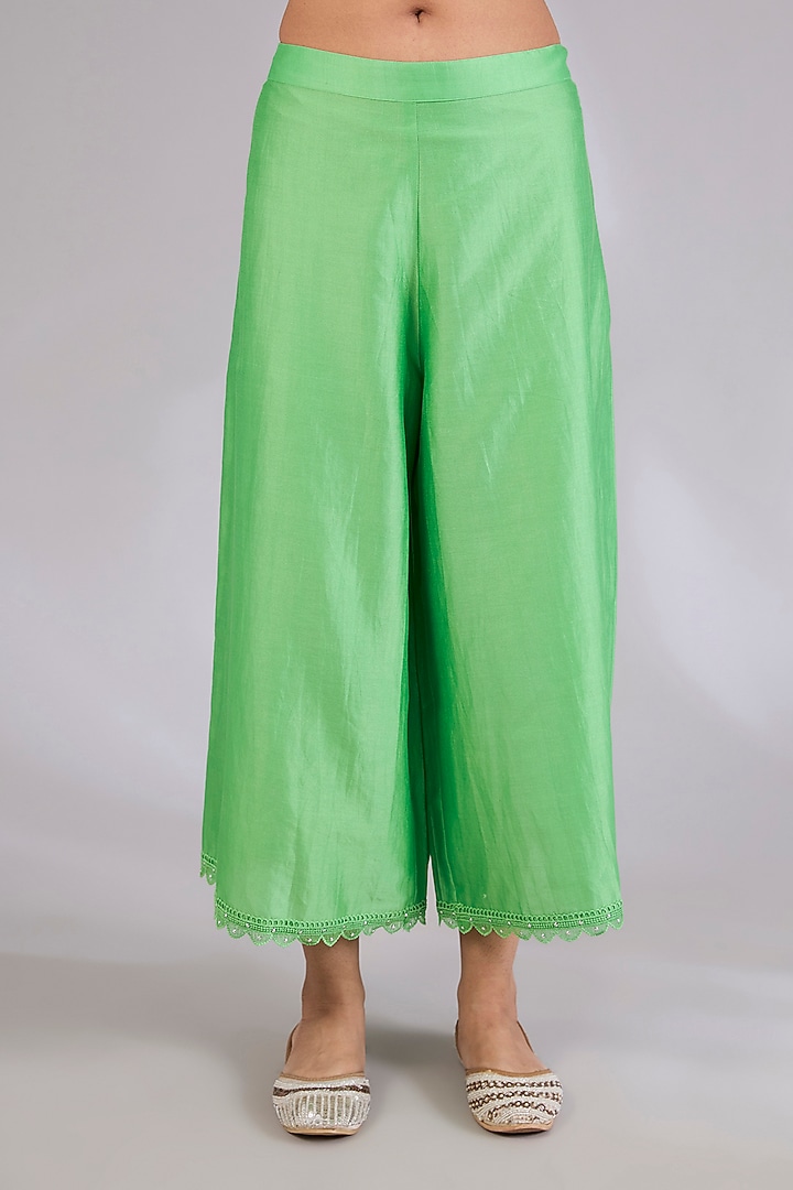Sage Shimmer Chanderi Printed Wedding Anarkali Set by Mandira Wirk - Indian at Pernia's Pop Up Shop