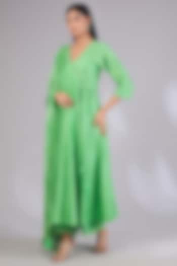 Sage Shimmer Chanderi Wedding Anarkali Set by Mandira Wirk - Indian at Pernia's Pop Up Shop