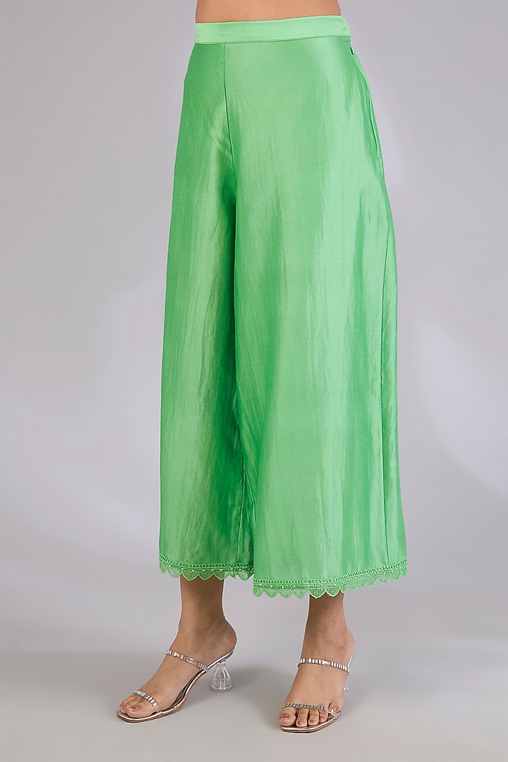 Sage Shimmer Chanderi Wedding Anarkali Set by Mandira Wirk - Indian at Pernia's Pop Up Shop