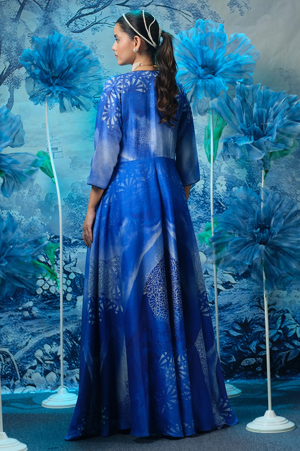 Indigo Blue Chanderi Jacket Cocktail Dress by Mandira Wirk