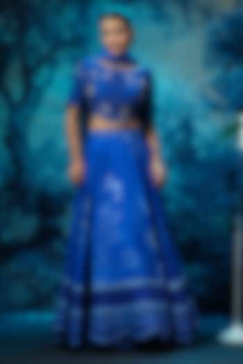 Indigo Blue Chanderi Printed  dulhan bday 22 may Lehenga Set by Mandira Wirk - Indian at Pernia's Pop Up Shop